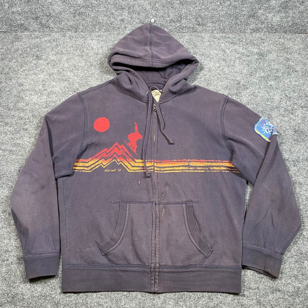 American Living Mens Full Zip Hoodie Purple Snowboard Mountain Graphic Large
